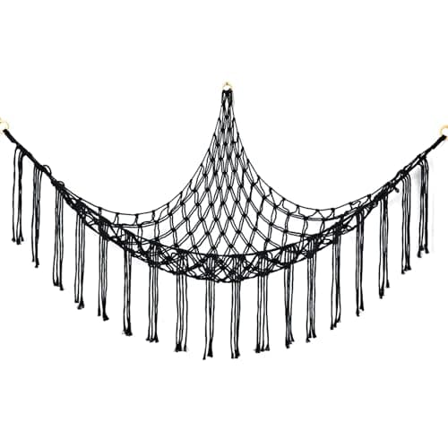 Stuffed Animal Hammock Corner, Hand-knitted Large Plushie Net Toy Hammock with Wooden Rings | Boho Cute Stuff Animal Storage for Nursery & Bedroom | Mesh Kids Toy Organizer Holder Nursery Room Decor - Image 1