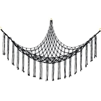 Stuffed Animal Hammock Corner, Hand-knitted Large Plushie Net Toy Hammock with Wooden Rings | Boho Cute Stuff Animal Storage for Nursery & Bedroom | Mesh Kids Toy Organizer Holder Nursery Room Decor - Image 1