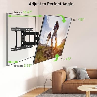 USX MOUNT UL Listed TV Wall Mount for 42"-85" TVS, Fits 16" 18" or 24" Studs, Full Motion Wall Mount Swivel Tilt Extension TV Bracket with Dual Articulating Arms, Max VESA 600x400mm, Load 110lbs - Image 7