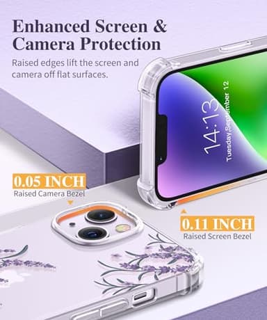 GVIEWIN for iPhone 14 Case Floral, with Screen Protector + Camera Lens Protector, [Non Yellowing] Soft Shockproof Clear Phone Protective Cover for Women, Flower Pattern Design 6.1" (Daphne/Purple) - Image 5