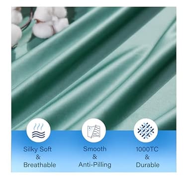 Arianaut Queen Sheet Set Green 100% Egyptian Cotton Satin Sheets 1000 Thread Count Luxury Hotel Quality Deep Pocket Queen Sheets Soft Silky Cooling Queen Size Bed Set 4PC Green - Image 7
