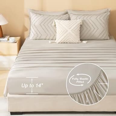 Litanika King Size Comforter Set with Sheets Beige - 7 Pieces Bed in a Bag King Chevron Tufted Boho Luxury Bedding Sets with Comforter, Sheets, Pillowcases & Shams - Image 6