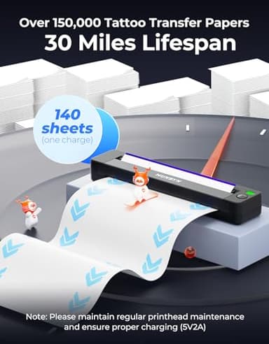 MUNBYN Tattoo Stencil Printer ITP06, 300DPI Wireless Thermal Tattoo Printer with 20 Transfer Papers, Tattoo Printers Compatible with Smartphone & PC for Tattoo Artists & Beginners - Image 3