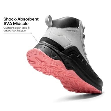 NORTIV 8 Women's Waterproof Hiking Boots Lightweight Outdoor Trekking Camping Trail Work Boots Duck Boots SNHB2312W Size11 Light Grey/Pink - Image 3