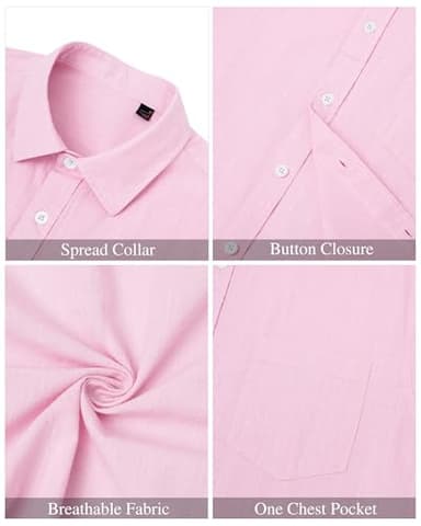J.VER Mens Button Down Short Sleeve Shirts Casual Beach Vacation Linen Shirt Cotton Summer Clothes for Tropical Cruise Party Pink XXL - Image 5