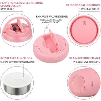 Soup Thermo for Hot Food Adults 32OZ Lunch Containers Wide Mouth Hot Food Jar Vacuum Insulated Stainless Steel Bento Box Leakproof with Spoon (Light Pink) - Image 6