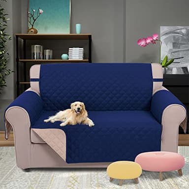 U-NICE HOME Loveseat Sofa Cover Reversible Couch Cover for Dogs with Elastic Straps Water Resistant Furniture Protector for Pets Couch Cover for 2 Cushion Couch (Loveseat, Navy/Camel) - Image 2