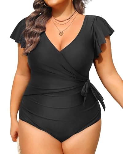 Tempt Me Black Women's Plus Size One Piece Swimsuits - Tummy Control Bathing Suits 2025 Ruffle Swimwear 24W - Image 1