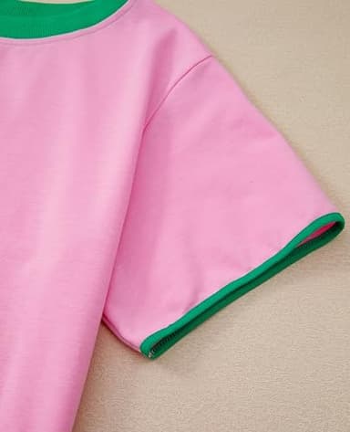 SELINK Lounge Sets for Women 2 Piece Skirt Colorblock Drop Shoulder T Shirt and Skort Set Summer Tracksuits Brown-S - Image 4