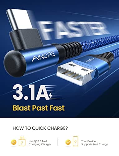 AINOPE [2 Pack 10FT] USB C Cable 3.1A C Charger Cable Fast Charging Right Angle Nylon Braided USB to USB C Compatible with Galaxy S22 S21 S10, Note 10 9 A51 LG G8 G7 Charging Cord - Image 4