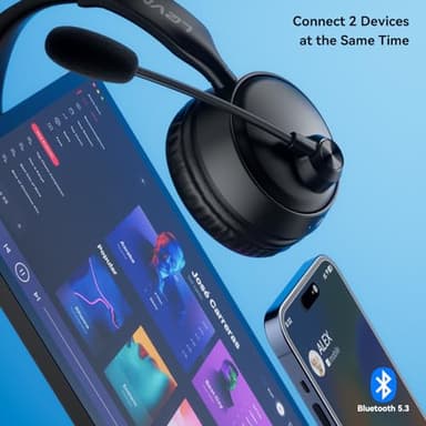 LEVN Bluetooth Headset with Microphone, Wireless Headset with Mic & Mute Button, 60 Hrs Working Time, Noise Cancelling Bluetooth Headphomes 5.3 Multipoint Connect to Cell Phone/Mobile/Laptop/Tablet/PC - Image 3