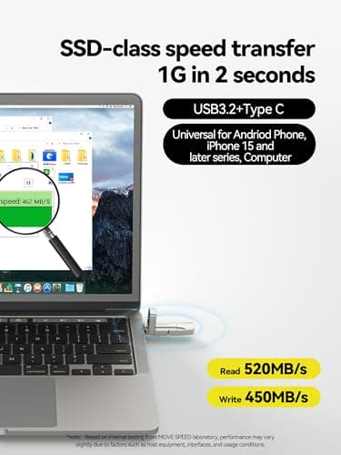 MOVE SPEED 1TB Solid State Flash Drive 570MB/s High Speed Type C + USB 3.2 Drive Dual Port, Thumb Drive Compatible with iPhone 15, 16,17 Series/Android Phone/MacBook/Audio/Smart TV - Image 3