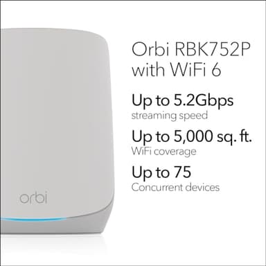 NETGEAR Orbi Whole Home Tri-Band WiFi 6 Mesh Network System (RBK752P) – Router with 1 Satellite Extender, Security Features, Coverage up to 5,000 sq. ft., 75 Devices, AX5200 802.11ax (Up to 5.2Gbps) - Image 2