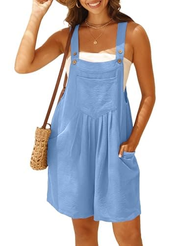 GRECERELLE Jumpsuits For Women Summer Short Overalls Casual Adjustable Loose Women's Rompers with Pockets 2025 Blue-XL - Image 2