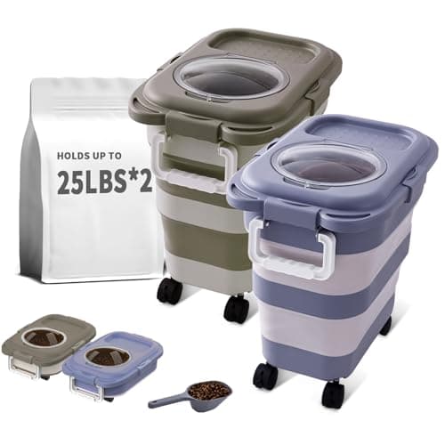 nxizoli 25 Lbs Dog Food Storage Container 2PCS, Collapsible Dog Food Container with Scoop for Pet/Dog/Cat/Bird Food,Keep Dry Food Fresh,Easy to Move(Blue & Khaki) - Image 1