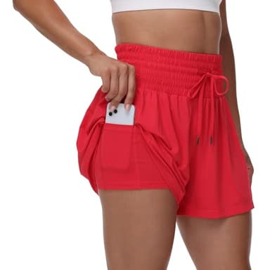 Womens Flowy Athletic Shorts Gym Yoga Workout Running Sport Sweat Skort Golf Tennis Butterfly Skirt High Waisted with Pocket Cute Comfy Lounge Pants Trendy Clothes Casual Summer Outfits Red S