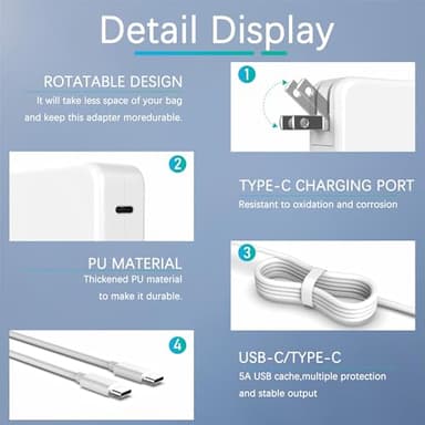 Mac Book Pro Charger-100W USB C Charger Fast Charger Compatible with MacBook Pro/Mac Book Air 16 15 14 13 Inch New iPad and All USB-C Devices,100W Type-C Laptop Charger(6.6 FT Cable Included) - Image 6