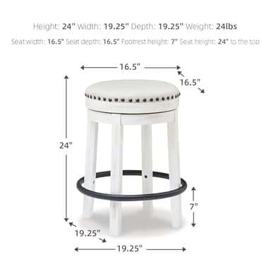 Signature Design by Ashley Valebeck 24" Counter Height Upholstered Swivel Stool, White & Black - Image 3