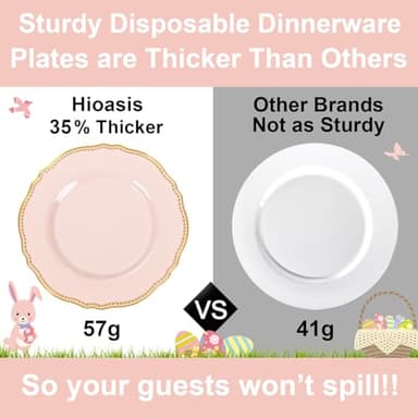 Hioasis 60pcs Pink Plastic Plates - Pink and Gold Disposable Dinnerware with Gold Rim, Heavy-duty, 10.25 inch, Dinner Plates for Party & Wedding - Image 7