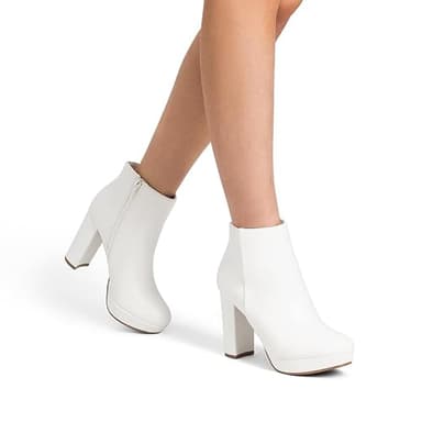 DREAM PAIRS Women's High Heel Ankle Boots Chunky Platform Booties,Size 10,White/Pu,STOMP - Image 6