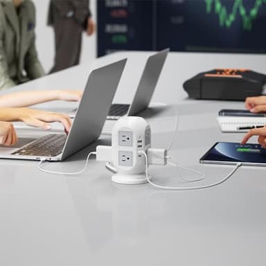 TESSAN Tower Surge Protector Power Strip 10 ft, Long Flat Extension Cord with Multiple Outlets, 8 AC Outlets with 4 USB Ports (1 USB C), Charging Station with Surge Protection, for Home Office Dorm - Image 7