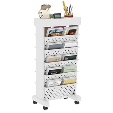 YEMUNY 6 Tier Rolling Utility Cart Multi-Functional Movable Storage Book Shelves with Lockable Casters for Study Office Classroom, White - Image 1