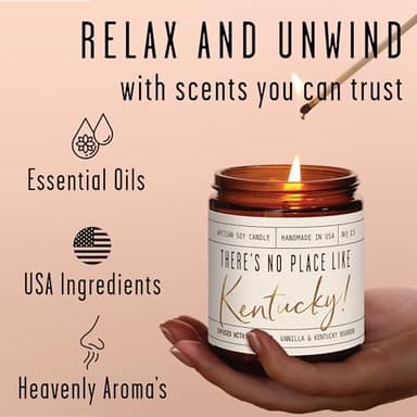 Kentucky Gifts, Kentucky Decor for Home - 'There's No Place Like Kentucky Candle, w/Tobacco, Vanilla & Kentucky Bourbon I Kentucky Souvenirs I Kentucky State Gifts I 9oz Jar, 50Hr Burn, USA Made - Image 6