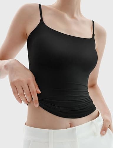PUMIEY Tank Top for Women Square Neck Spaghetti Straps Camisole Sleeveless Basic Summer Tops, Jet Black Small - Image 5