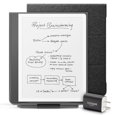 New Amazon Kindle Scribe Essentials Bundle including New Kindle Scribe (64 GB) - Tungsten, Premium Pen, Fabric Folio-Black, and Power Adapter