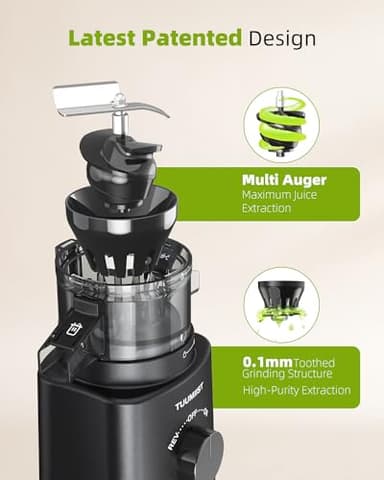 Juicer Machines, TUUMIIST Cold Press Juicer with 4.6'' Large Feed Chute Fit Whole Vegetable And Fruit, Masticating Juicer Easy To Clean, Black - Image 3