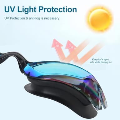 Kimasha Kids Swim Goggles,2 Pack Anti-Fog Leak Proof Kids Swimming Goggles,Anti-UV Clear Vision Glasses for Children Age 3-14 (Aqua & Black Silver) - Image 3