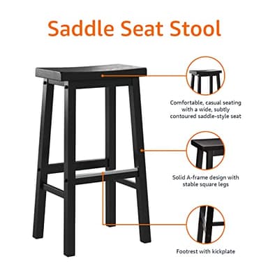 Amazon Basics Solid Wood Saddle-Seat Kitchen Counter Barstool with Footrest, Easy Assembly - 29-Inch Height - Black - Set of 2 - Image 6