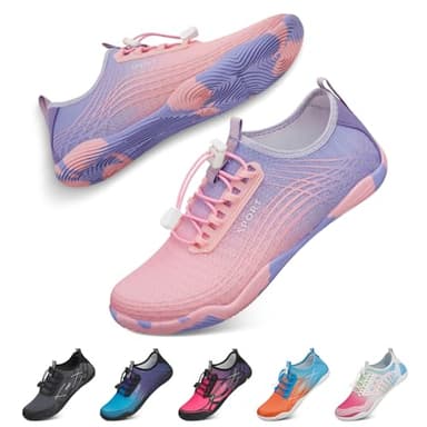 Tanamo Water Shoes for Women Men Quick Dry Swim Beach Barefoot River Aqua Shoes for Hiking Boating Camping Fishing Grounding Surfing Yoga Women 6.5 / Men 5.5 (8-Pink Purple) - Image 1