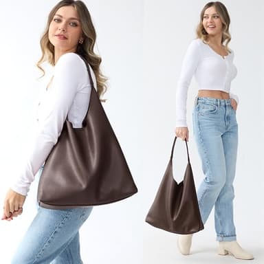 Hobo Bags for Women Soft Vegan Leather Shoulder Handbag Slouchy Tote Purses (Coffee) - Image 2