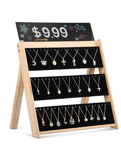 Bulado Necklace Display for Vendors, 3 Tier Foldable Jewelry Display Stand with 66 Slots, Wooden Chain Necklace Holder with Velvet for Selling, Jewelry Storage Organizer for Craft Show - Image 1