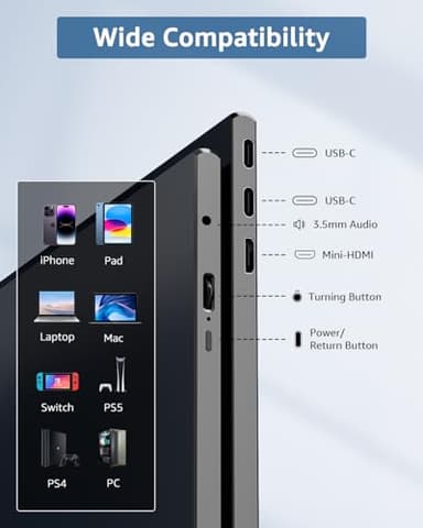 Yodoit Portable Monitor for Laptop, 15.6" 1920×1080 Travel Monitor FHD Screen IPS Display with USB Type C Port, Speakers and Smart Cover Compatible with PC, MacBook, Xbox (Black) - Image 3