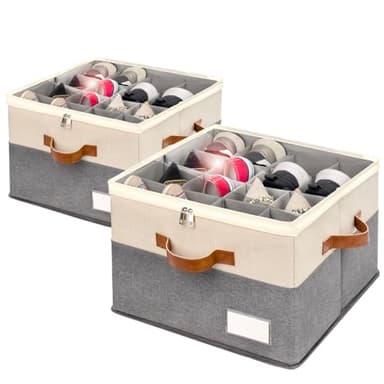 RONCHIL Shoe Organizer for Closet, Foldable Shoe Storage Bins with Clear Cover, Space Saving Shoes Holder with 4 Handles, Large Adjustable Shoe Box Storage Containers, Fits 8-16 Pairs, 2 Pack, Beige - Image 1
