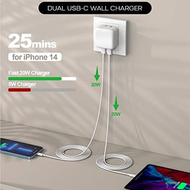iPhone Charger Fast Charging, 40W Dual USB C Wall Charger [MFi Certified] 2Pack Super Quick Double Port Apple Charger with 10FT Long Lightning Cable for iPhone 14/14 Pro/14 Pro Max/14 Plus/13/12/11/X - Image 2