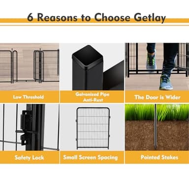 Getlay Tall Garden Fence, 32 in(H) Dog Fence Outdoor for Yard. 12 Panels Total 26.6 Ft(L) Puppy Playpen, Suitable for Indoor or Outdoor Use Play Pens for Puppys, Large Dog Pen, Fences for Garden - Image 2