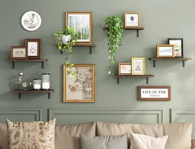 Fixwal Wood Floating Shelves - Set of 6, Wall Mounted, Farmhouse Style for Bedroom & Bathroom - Image 4