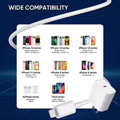 3 Pack Fast Charger iPhone,【Apple MFi Certified】6FT iPhone Charger Fast Charging USB C Block Wall Adapter 6 Foot Type C to Lightning Cable for iPhone 14 Pro Max/14 Plus/13 Pro/12/12Pro/11/XS/X,AirPods - Image 7