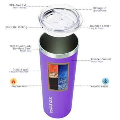 BJPKPK 20 oz Stainless Steel Skinny Tumbler, Iced Coffee Travel Sublimation Mug Insulated Metal Water Tumbler Thermal Cup With Lid,Purple - Image 2