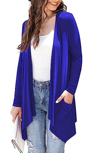 Veryoung Lightweight Cardigans for Women Long Sleeve Soft Open Front Cardigan with Pockets,Royal Blue,Large - Image 1