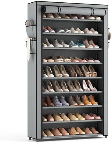 Shoe Rack with Covers 10 Tier Tall Shoe Rack Organizer Large Capacity Shoe Shelf Storage 40 Pairs Space Saving Free Standing Shoe Storage Organizer for Closet, Entryway, Dorm, Grey - Image 3