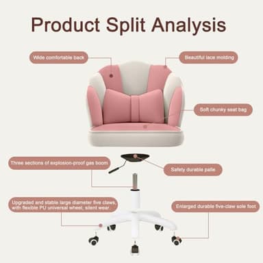 HDHNBA Vanity Chair Velvet Petal Desk Chair Upholstered Modern Tufted Home Office Chair with Back, Height Adjustable Computer Task Chair for Bedroom Living Room - Image 3