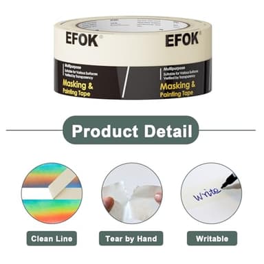 EFOK 10 Pack Masking Tape 2 Inch Wide Bulk, 2025 Upgrade White Painters Tape Anti-UV General Purpose, 1.88 Inch × 55 Yards Total 550 Yards - Image 5