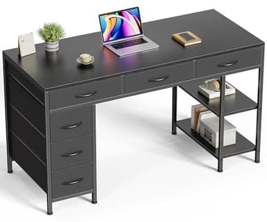 Huuger Computer Desk with 6 Drawers, 47 Inch Office Desk with Shelves, Reversible Gaming Desk, Corner Desk with Storage, Work Desk for Home Office, Study, Living Room, Black - Image 1