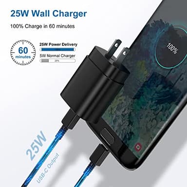 Type C Charger, 25W PD USB C Wall Charger Super Fast Charging Block 2Pack& 10ft USBC Android Phone Charger Cable Cord for Samsung Galaxy S23 Ultra/ S23+/ S23/ S22 S21 S20 Ultra PLUS FE/Note 20 10/ S10 - Image 2