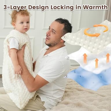 PHF Baby Sleep Sack 2.5 TOG with Plush Minky Dot, 0-6 Months Winter Baby Wearable Blanket with 2-Way Zipper, Warm Comfy Quilted Cotton Sleeping Bags, 3-Layers Design Sleep Sack, Small Size, Cream - Image 2