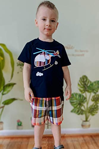 Toddler Boy Summer Clothes,Cotton Navy Airplane Short Sleeve T-shirt and Short Outfit Set 5t - Image 2
